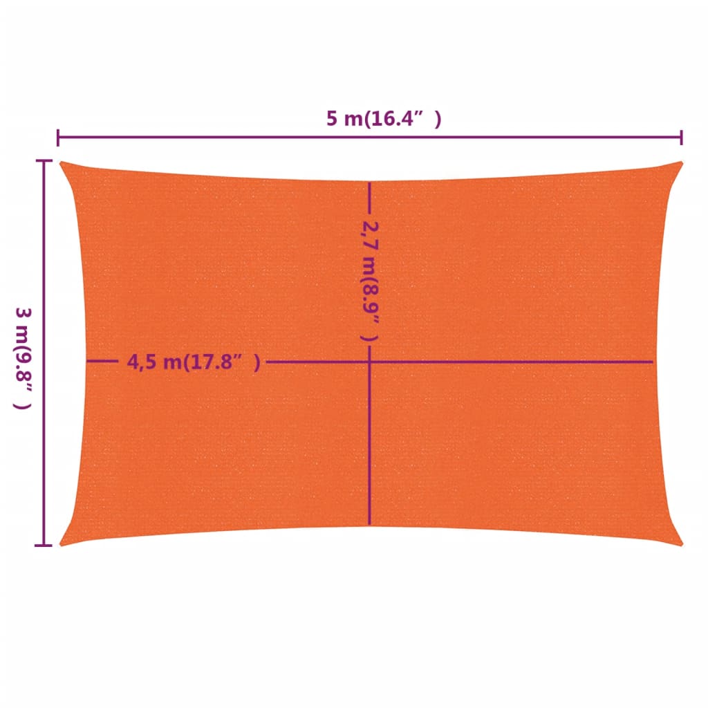 vidaXL Voile d'ombrage 160 g/m² rectangulaire orange 3x5 m PEHD