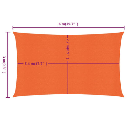 vidaXL Voile d'ombrage 160 g/m² rectangulaire orange 3x6 m PEHD
