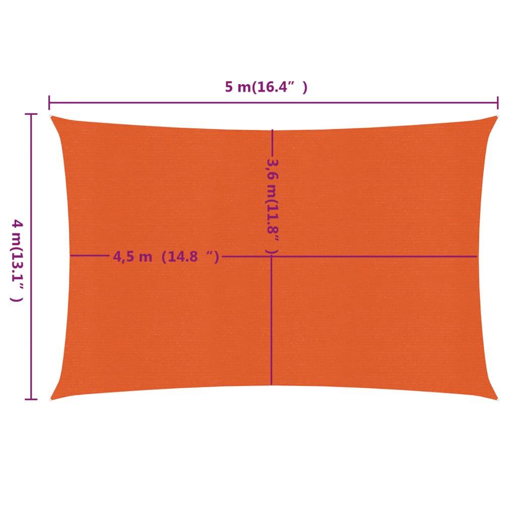 vidaXL Voile d'ombrage 160 g/m² rectangulaire orange 4x5 m PEHD