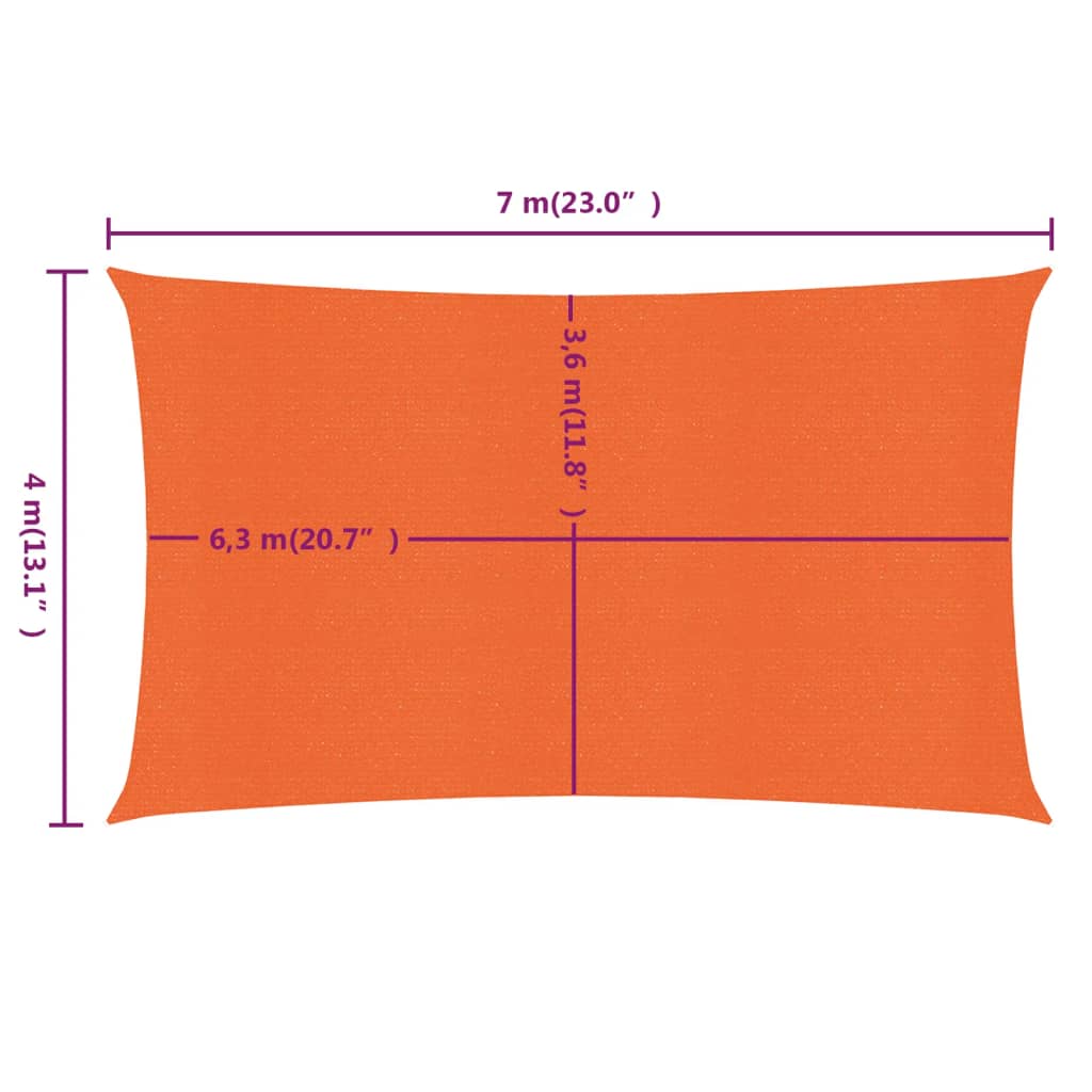 vidaXL Voile d'ombrage 160 g/m² rectangulaire orange 4x7 m PEHD