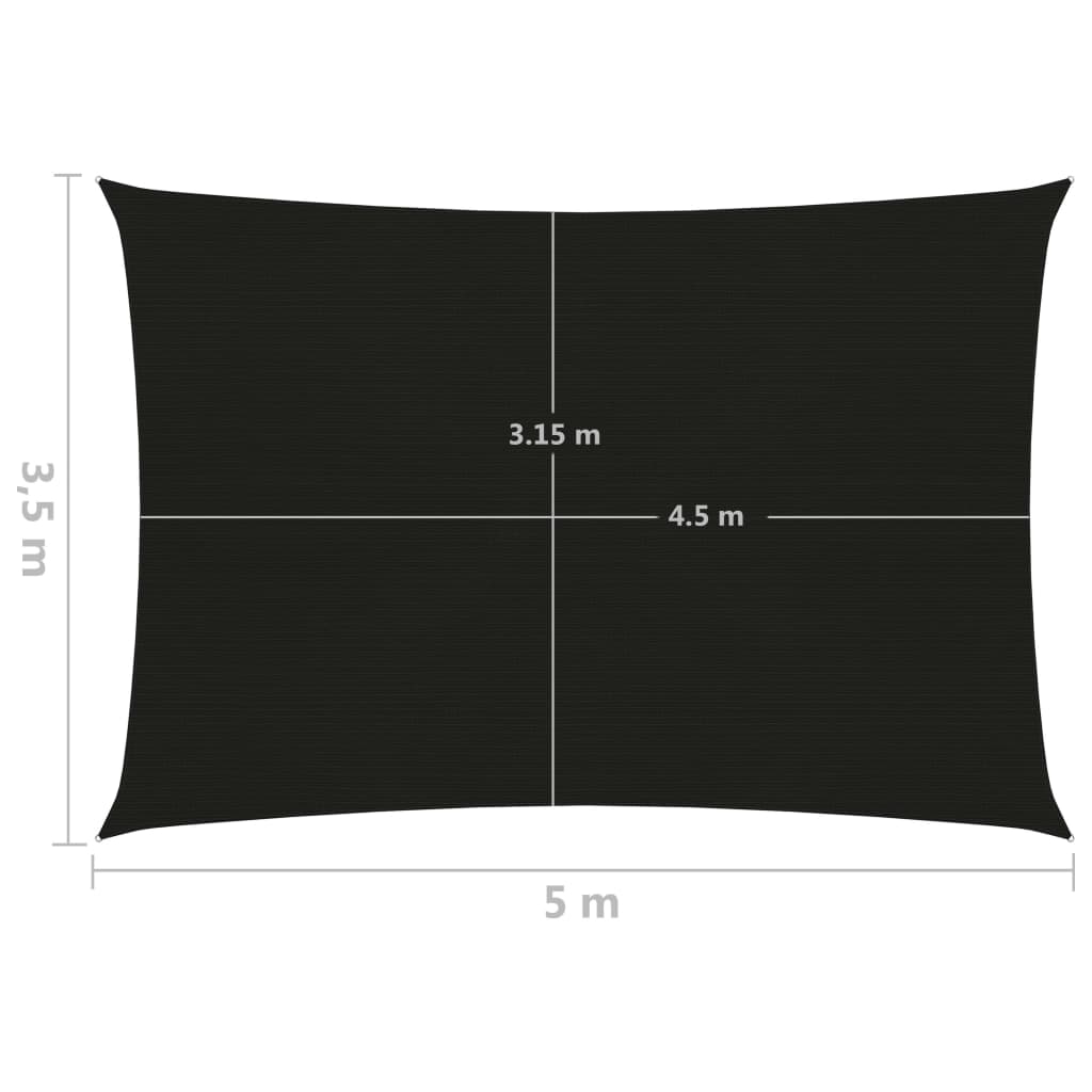 vidaXL Voile d'ombrage 160 g/m² Noir 3,5x5 m PEHD