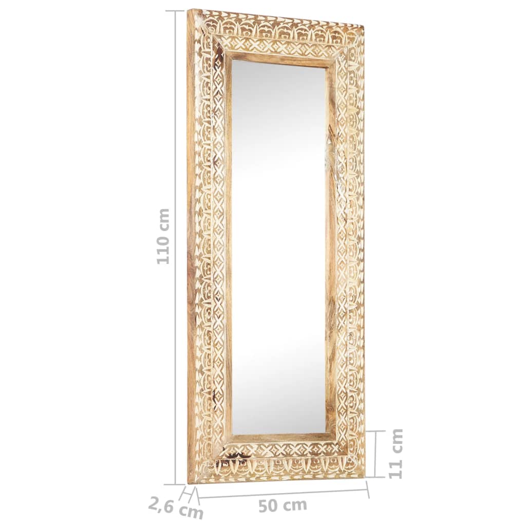 vidaXL Miroir sculpté à la main 110x50x2,6 cm Bois de manguier solide
