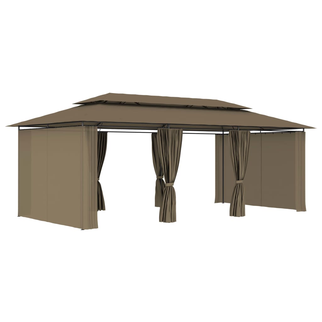 vidaXL Belvédère avec rideaux 600x298x270 cm Taupe 180 g/m²