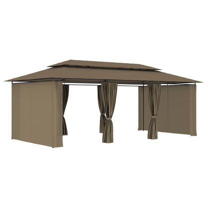 vidaXL Belvédère avec rideaux 600x298x270 cm Taupe 180 g/m²