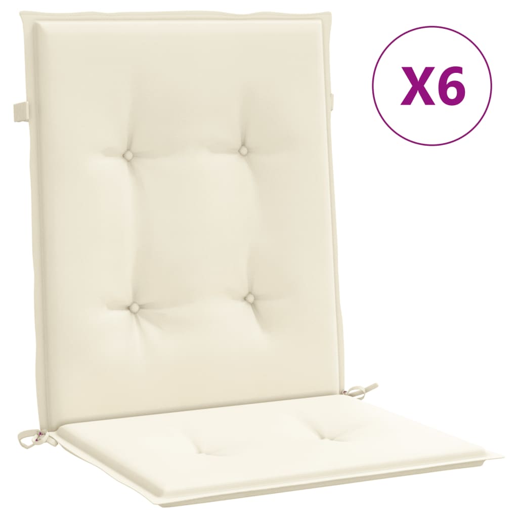 vidaXL Coussins de chaise de jardin à dossier bas lot de 6 crème