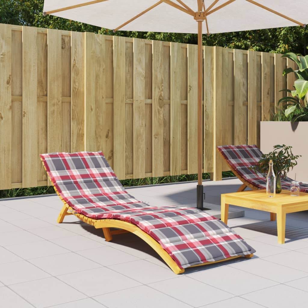 vidaXL Coussin de chaise longue à carreaux rouge 200x70x3 cm