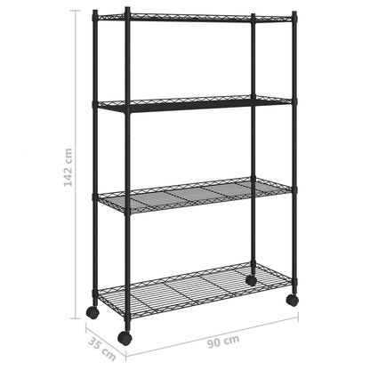vidaXL Étagère de rangement 4 niveaux et roues 90x35x137cm Noir 200 kg