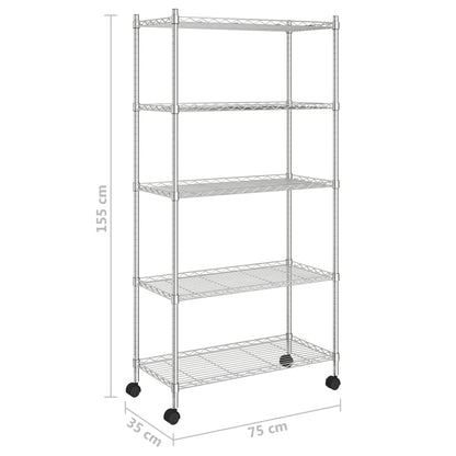vidaXL Étagère de rangement 5 niveaux roues 75x35x155 cm Chrome 250 kg
