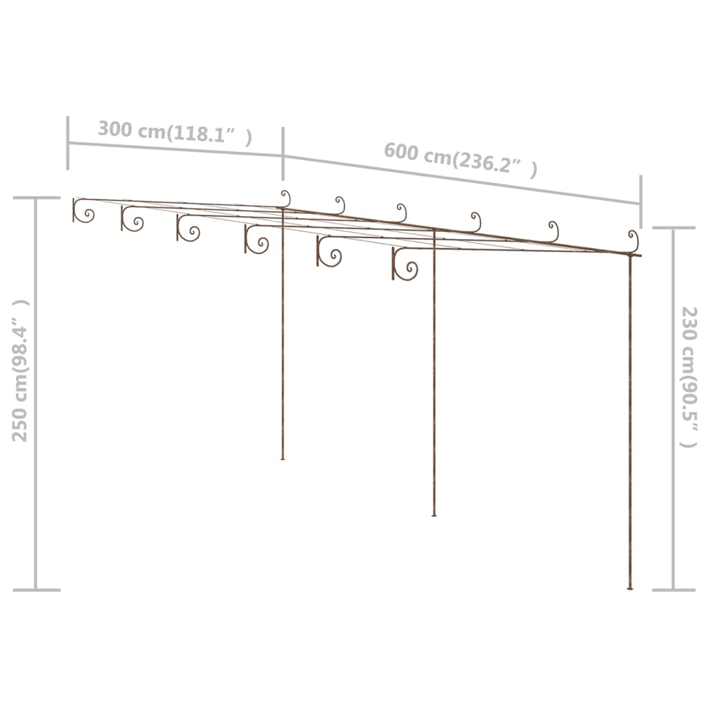 vidaXL Pergola de jardin Marron antique 6x3x2,5 m Fer