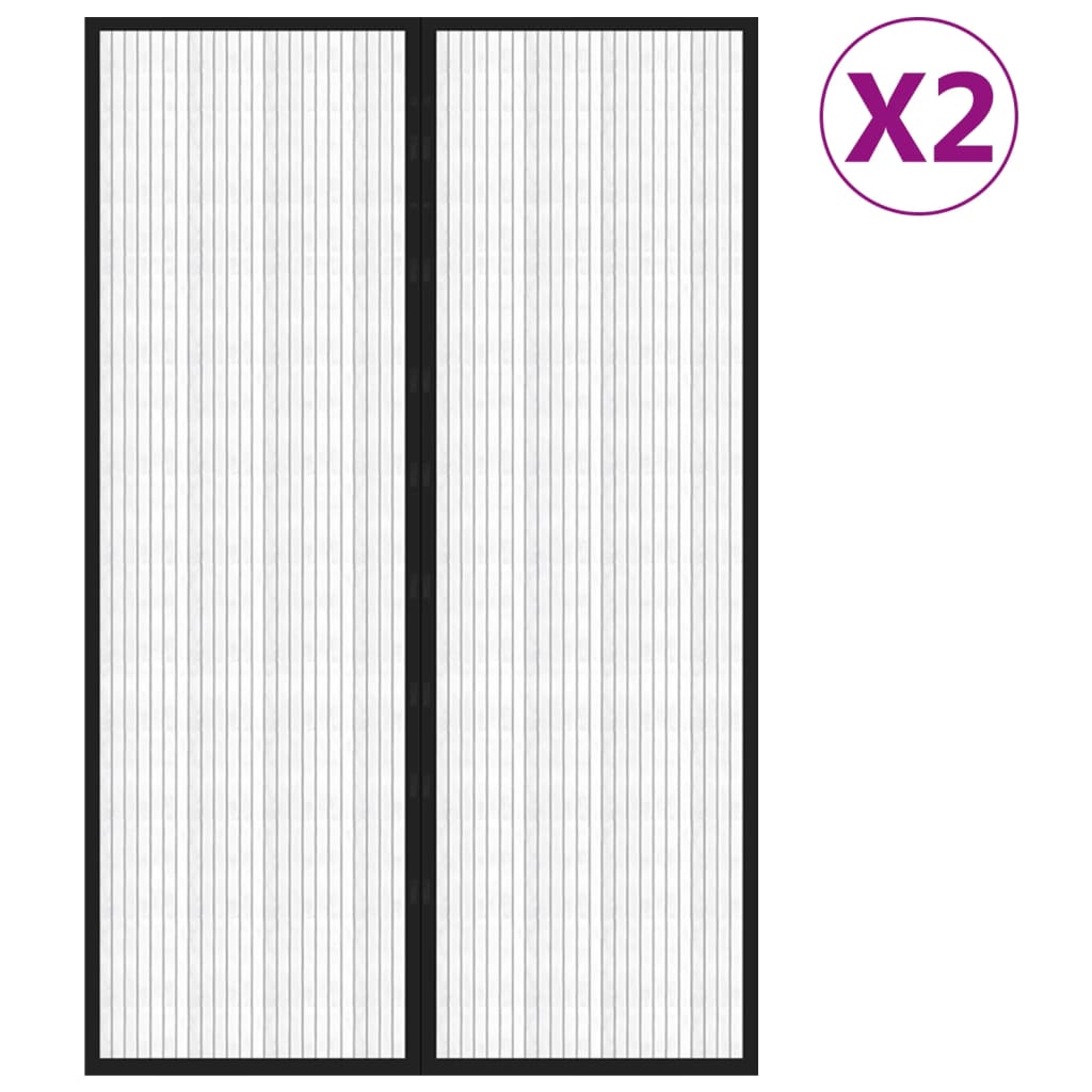 vidaXL Rideaux de porte anti-insectes 2 pcs et aimants noir 220x130 cm