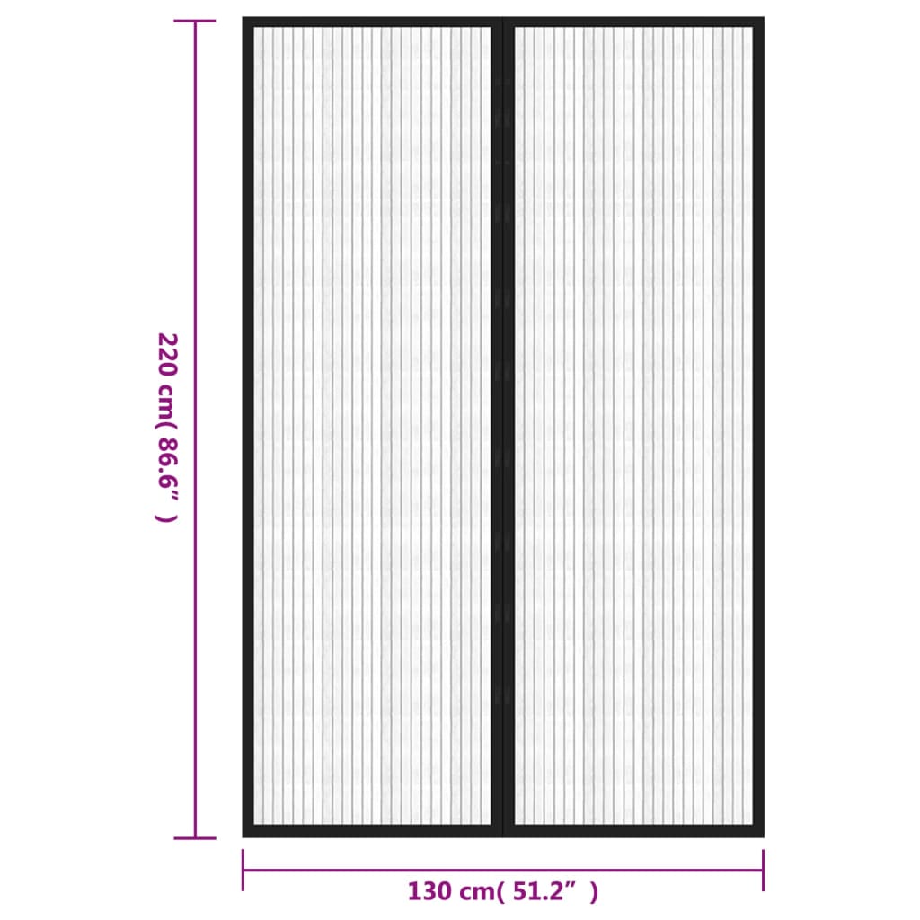 vidaXL Rideaux de porte anti-insectes 2 pcs et aimants noir 220x130 cm