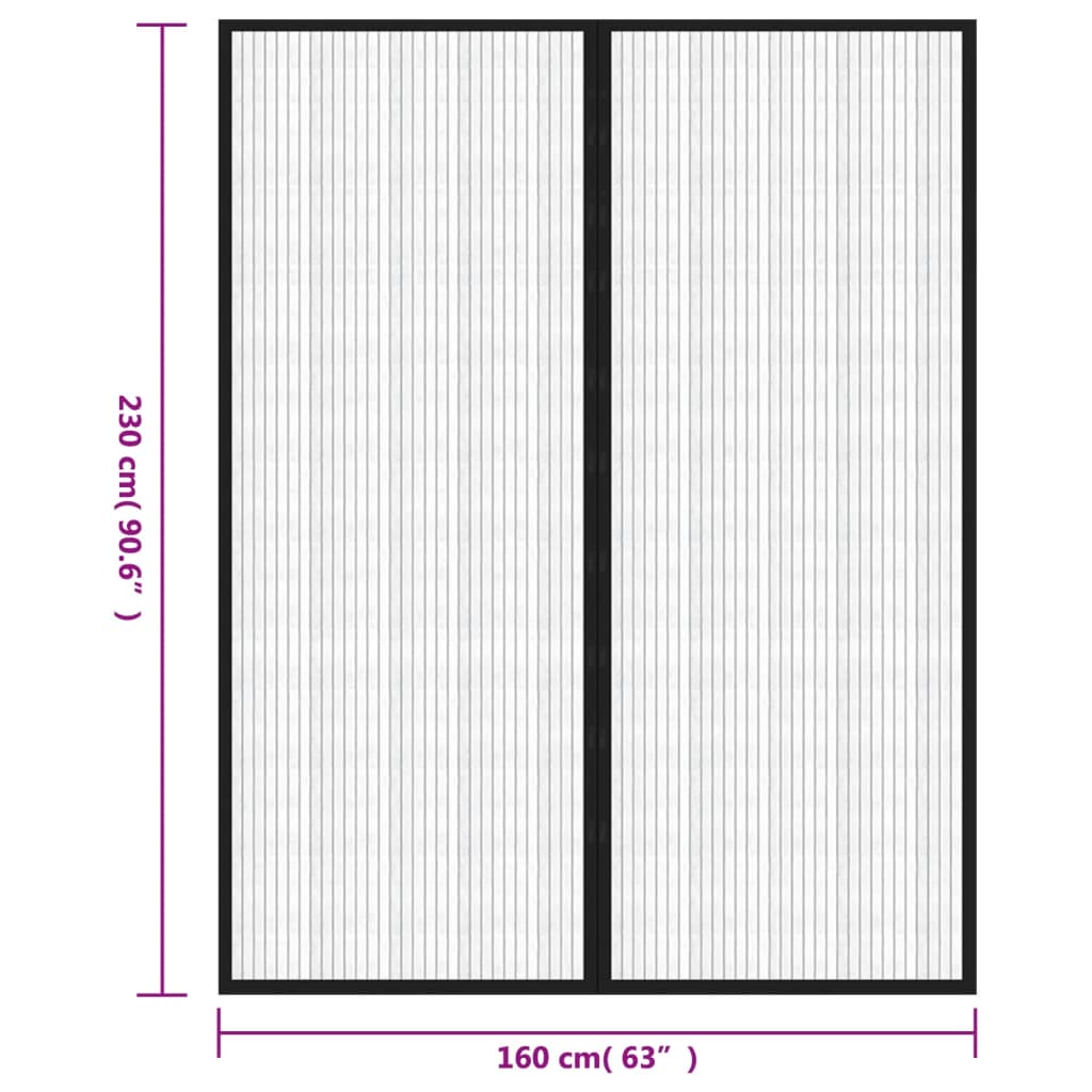 vidaXL Rideaux de porte anti-insectes 2 pcs et aimants noir 230x160 cm