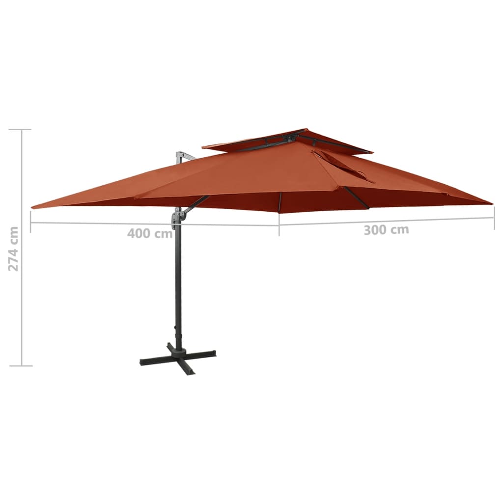 vidaXL Parasol de jardin en porte-à-faux avec double toit terre cuite