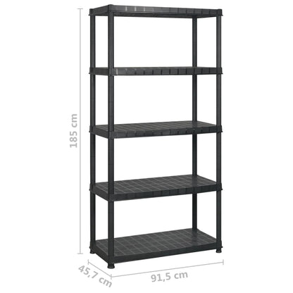 vidaXL Étagère de rangement à 5 niveaux Noir 366x45,7x185 cm Plastique