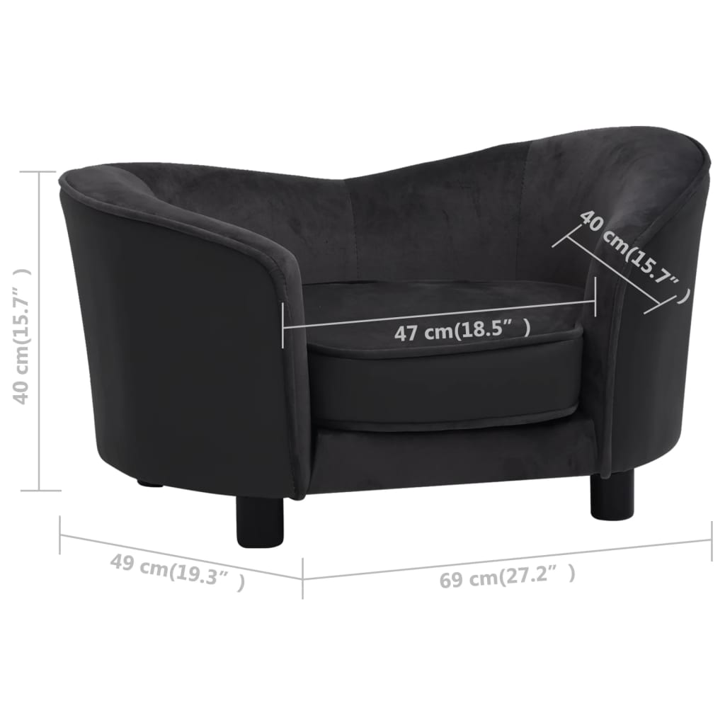 vidaXL Canapé pour chien Noir 69x49x40 cm Peluche et similicuir