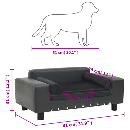 vidaXL Canapé pour chien Gris foncé 81x43x31 cm Peluche et similicuir