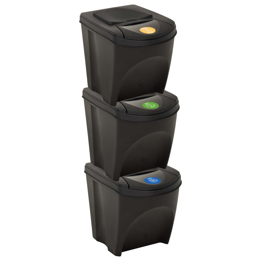 vidaXL Poubelles empilables 3 pcs Anthracite 75 L
