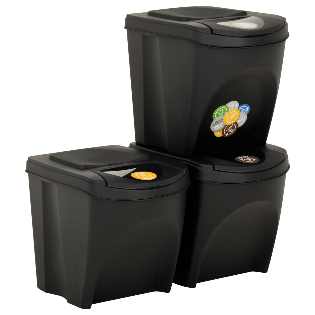 vidaXL Poubelles empilables 3 pcs Anthracite 75 L