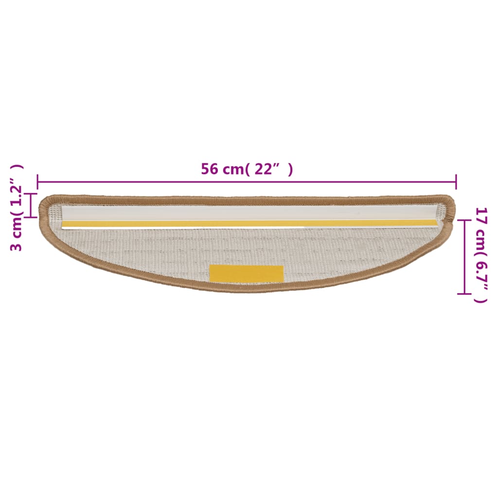 vidaXL Tapis d'escalier 10 pcs 56x17x3 cm Beige