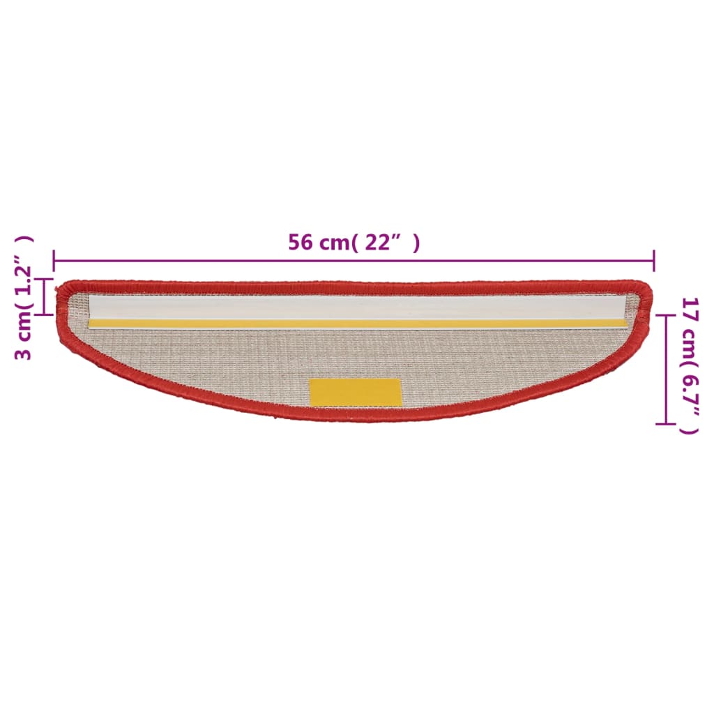 vidaXL Tapis d'escalier 10 pcs 56x17x3 cm Rouge
