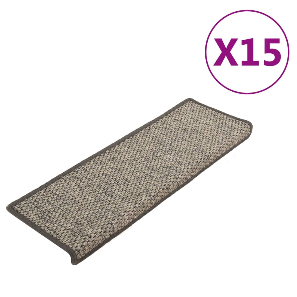 vidaXL Tapis d'escalier autocollants 15 pcs 65x21x4 cm Gris et beige