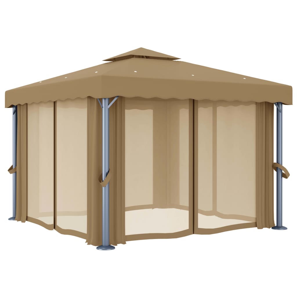 vidaXL Tonnelle avec rideau 3x3 m Taupe Aluminium