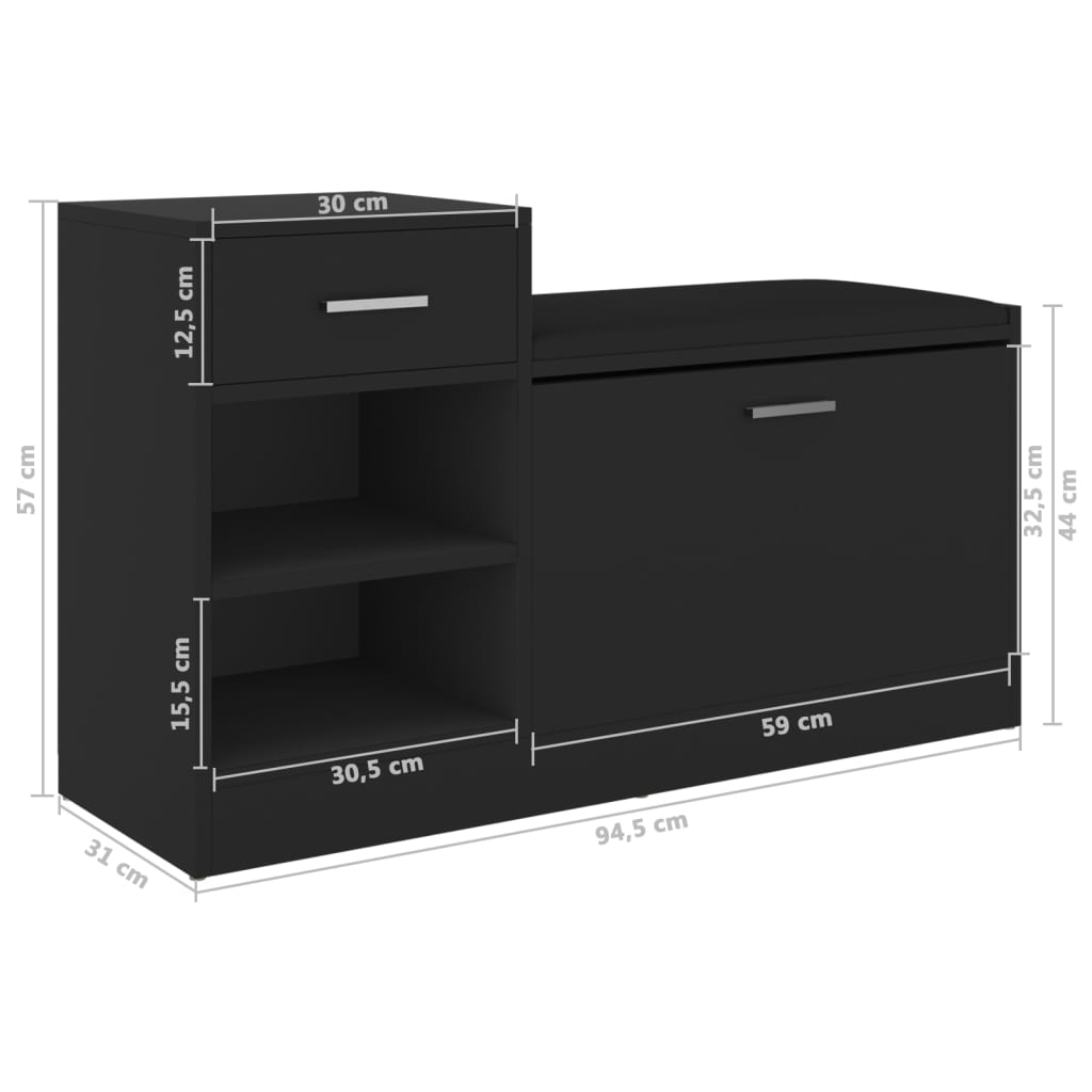 vidaXL Banc à chaussures Noir 94,5x31x57 cm Aggloméré