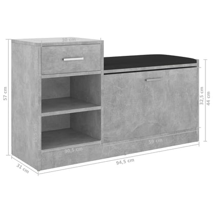 vidaXL Banc à chaussures Gris béton 94,5x31x57 cm Aggloméré