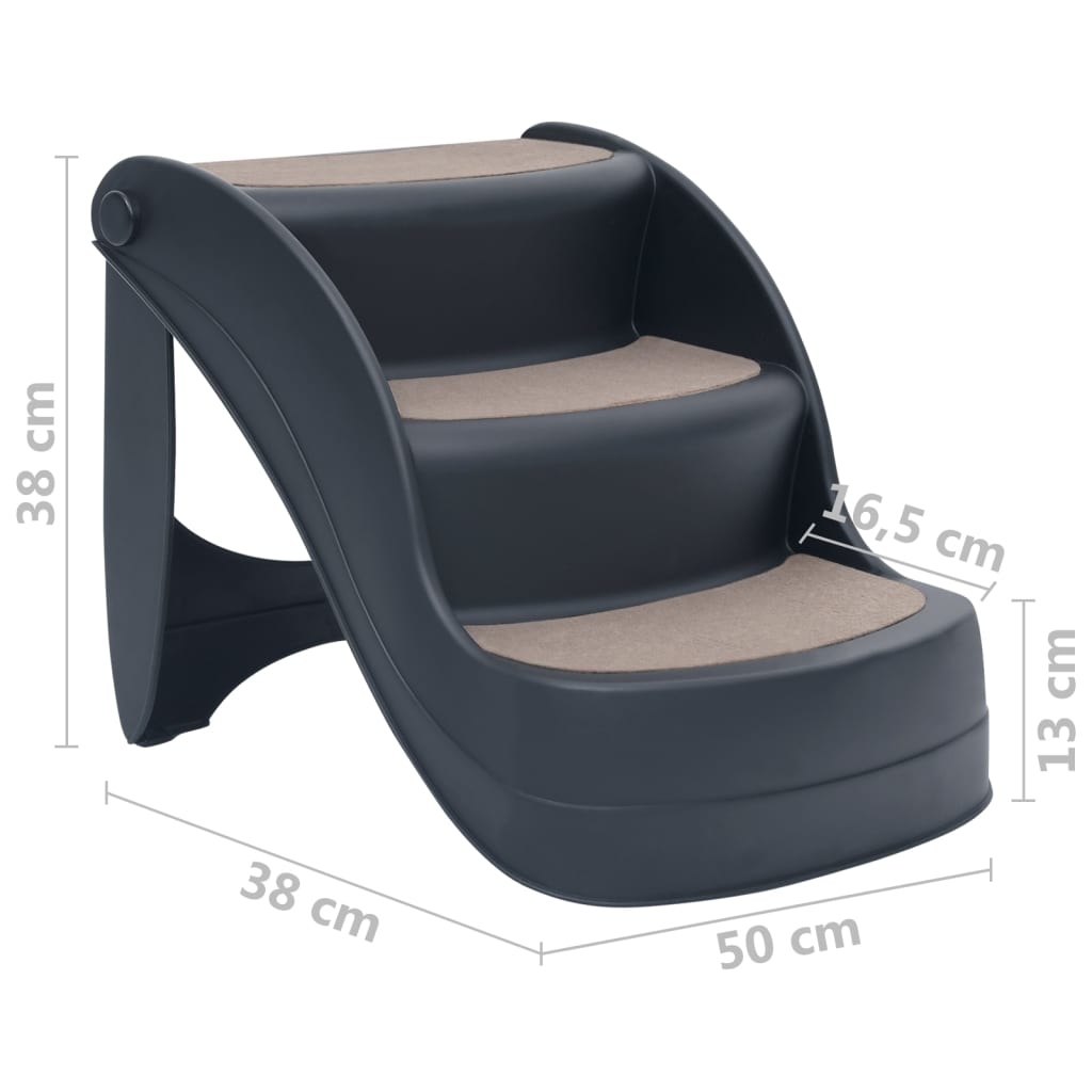 vidaXL Escalier pliable à 3 marches pour chiens Gris foncé