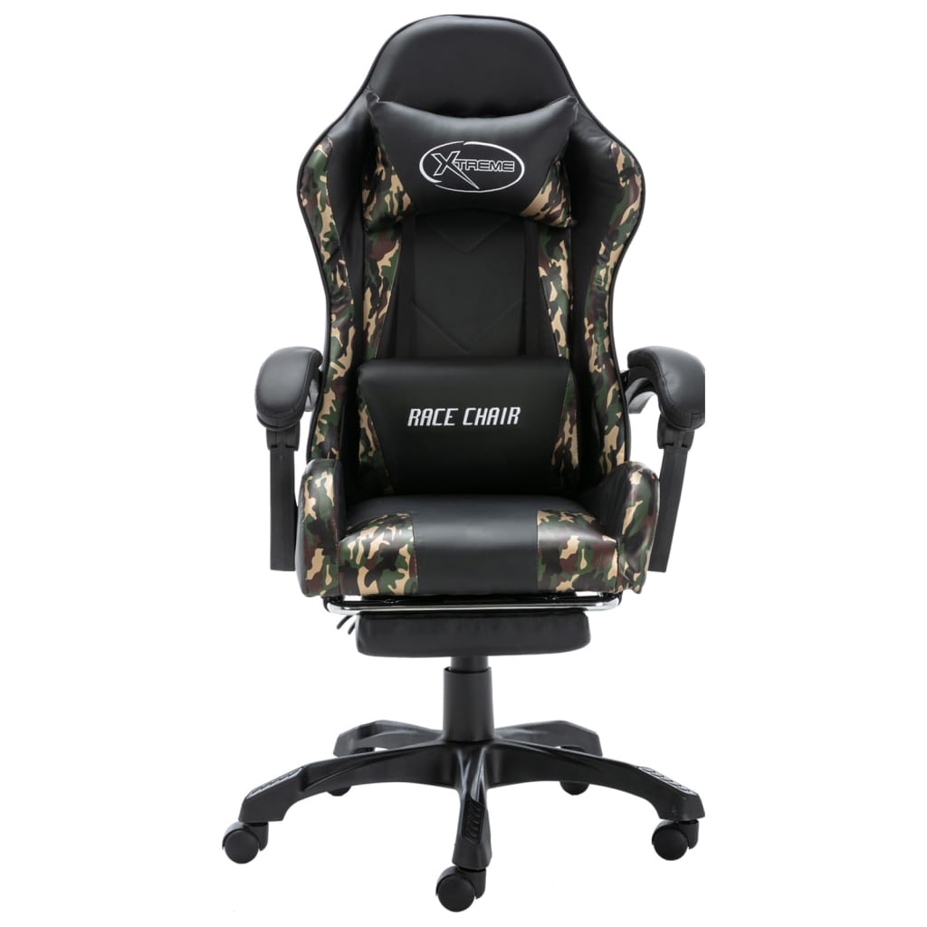 vidaXL Fauteuil de jeux vidéo repose-pied Noir/camouflage Similicuir