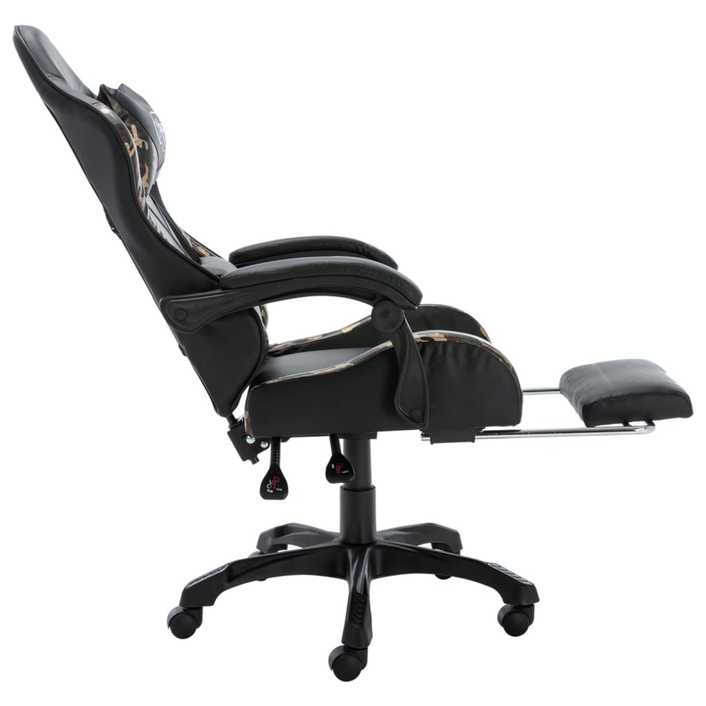 vidaXL Fauteuil de jeux vidéo repose-pied Noir/camouflage Similicuir