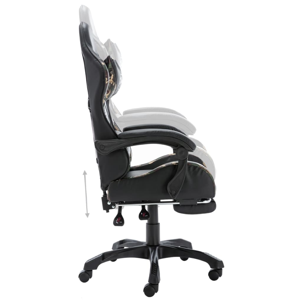 vidaXL Fauteuil de jeux vidéo repose-pied Noir/camouflage Similicuir