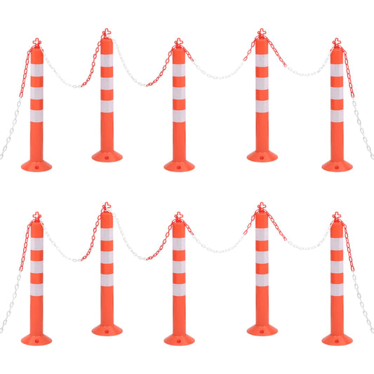 vidaXL Bornes de contrôle du trafic 10 pcs avec chaîne 75 cm PE