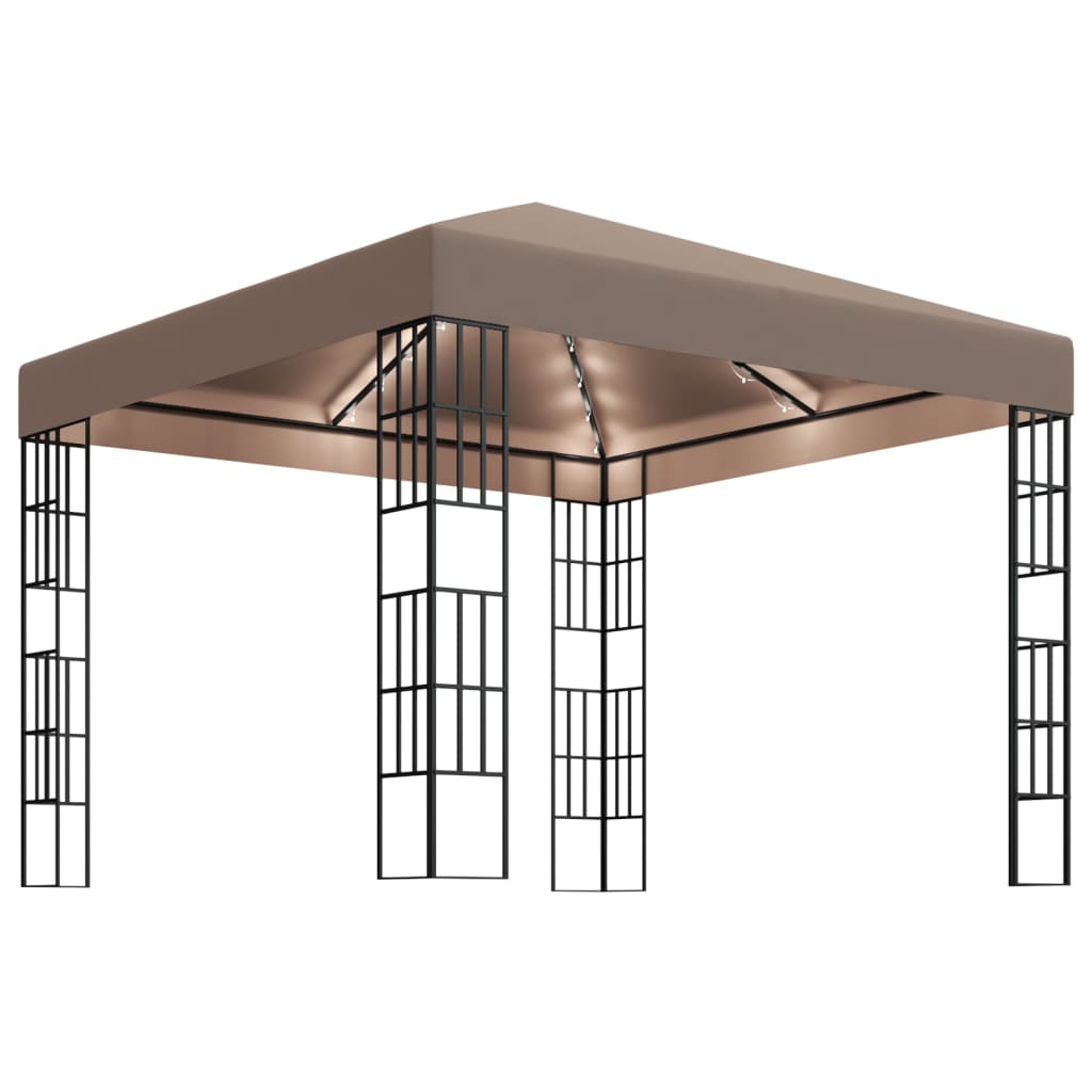 vidaXL Tonnelle avec guirlande lumineuse à LED 3x3 m Taupe
