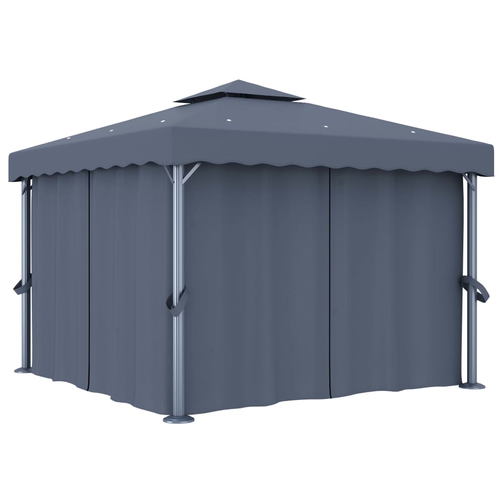 vidaXL Tonnelle avec rideau et guirlande lumineuse LED 3x3m Anthracite