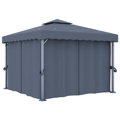 vidaXL Tonnelle avec rideau et guirlande lumineuse LED 3x3m Anthracite