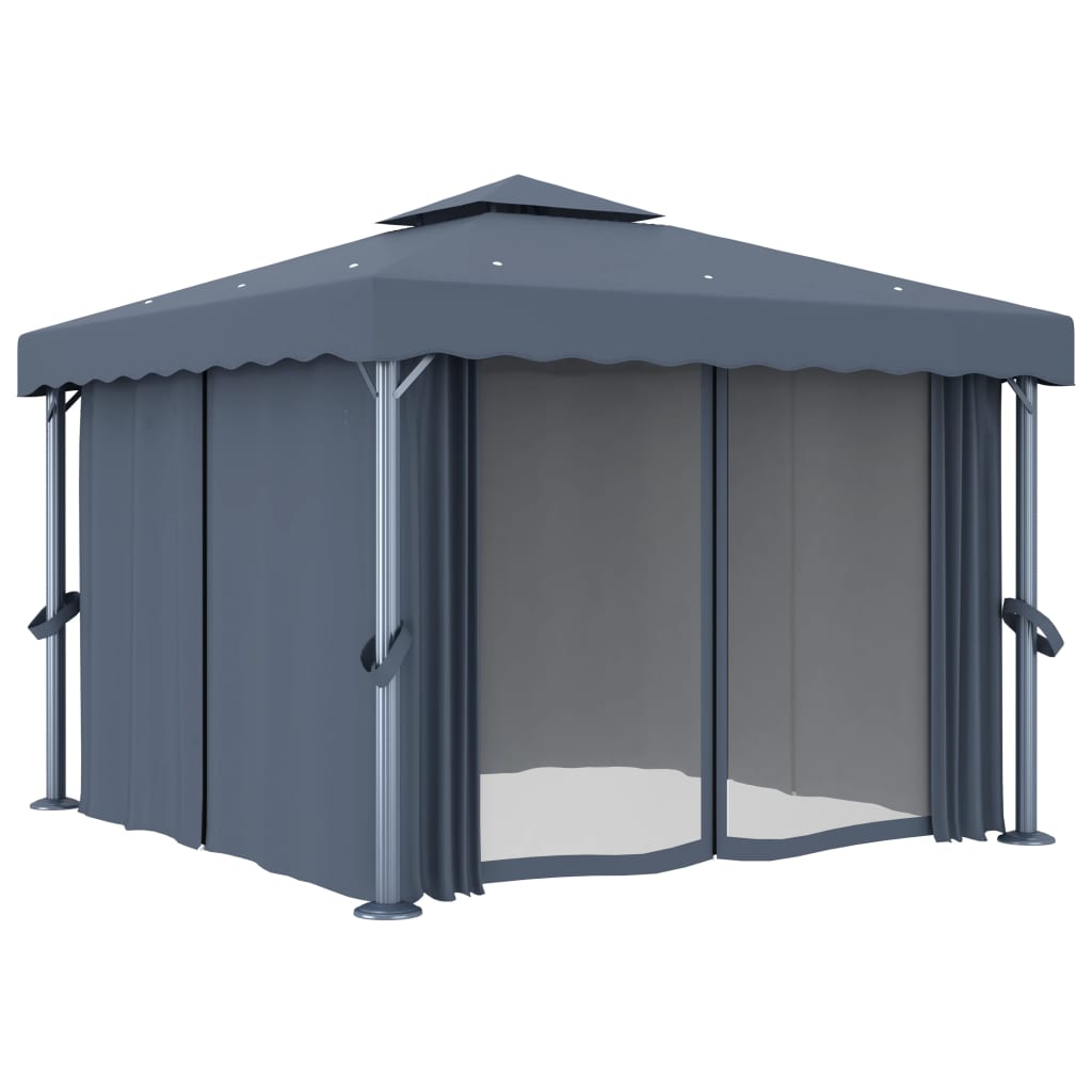 vidaXL Tonnelle avec rideau et guirlande lumineuse LED 3x3m Anthracite