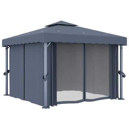 vidaXL Tonnelle avec rideau et guirlande lumineuse LED 3x3m Anthracite