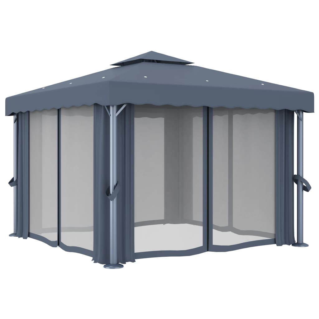 vidaXL Tonnelle avec rideau et guirlande lumineuse LED 3x3m Anthracite