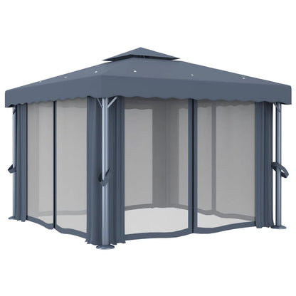 vidaXL Tonnelle avec rideau et guirlande lumineuse LED 3x3m Anthracite