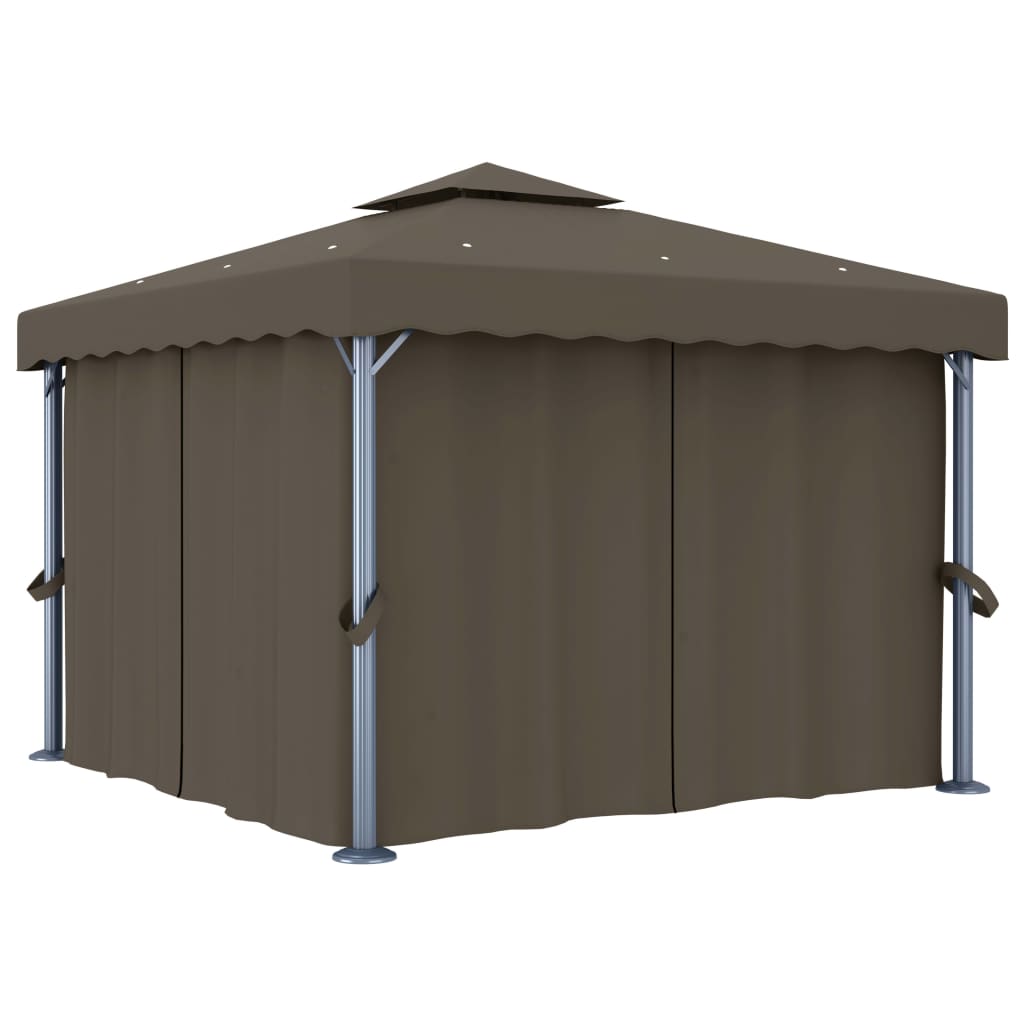 vidaXL Tonnelle avec rideau et guirlande lumineuse à LED 3x3 m Taupe