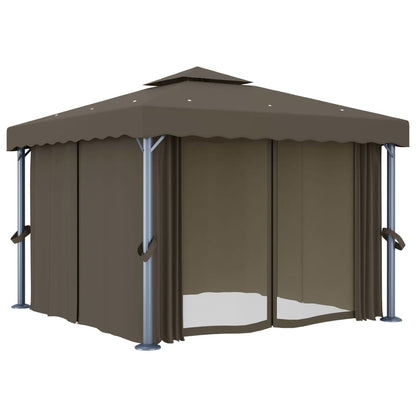 vidaXL Tonnelle avec rideau et guirlande lumineuse à LED 3x3 m Taupe