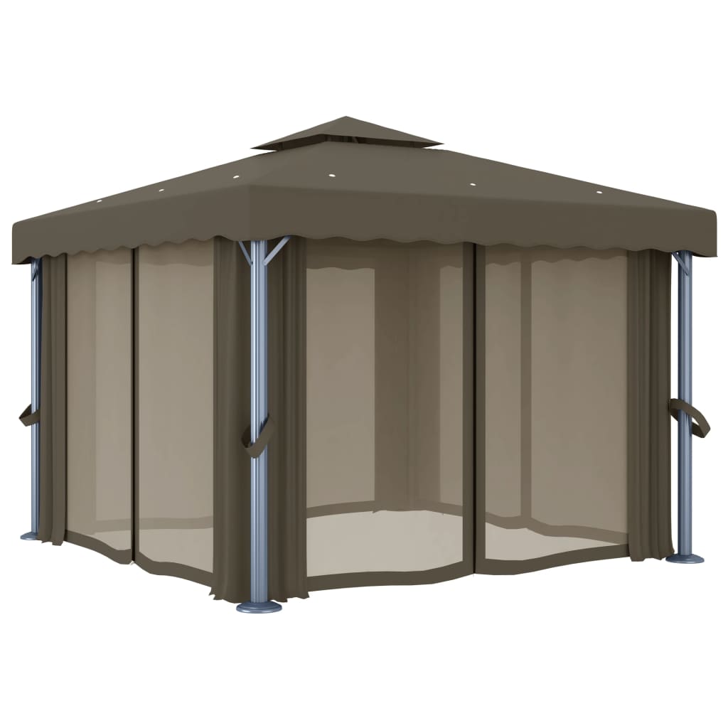 vidaXL Tonnelle avec rideau et guirlande lumineuse à LED 3x3 m Taupe