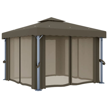 vidaXL Tonnelle avec rideau et guirlande lumineuse à LED 3x3 m Taupe