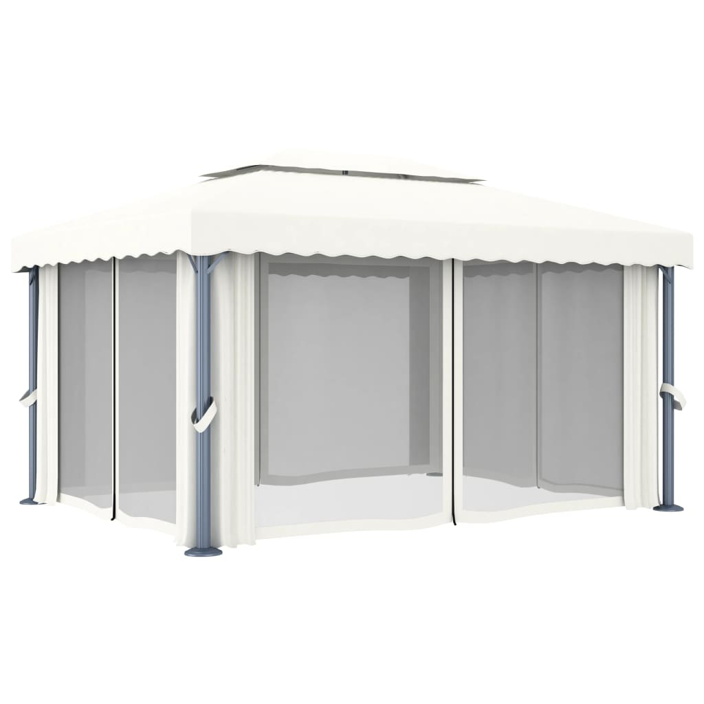 vidaXL Tonnelle et rideau et guirlande lumineuse LED 4x3 m Blanc crème