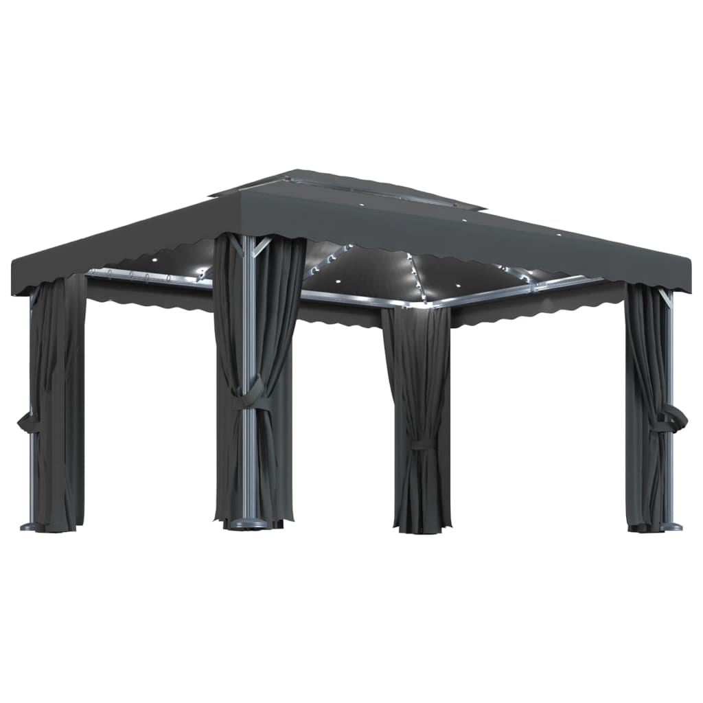 vidaXL Tonnelle avec rideau et guirlande lumineuse LED 4x3m Anthracite