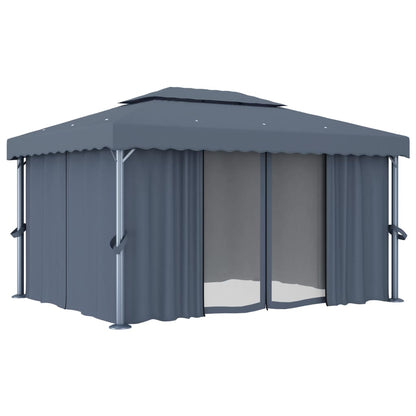 vidaXL Tonnelle avec rideau et guirlande lumineuse LED 4x3m Anthracite