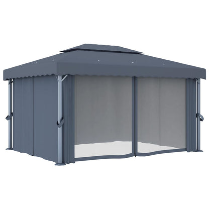 vidaXL Tonnelle avec rideau et guirlande lumineuse LED 4x3m Anthracite