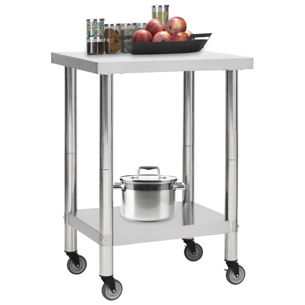 vidaXL Table de travail de cuisine avec roues 60x45x85 cm Inox