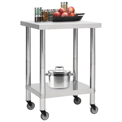 vidaXL Table de travail de cuisine avec roues 60x45x85 cm Inox